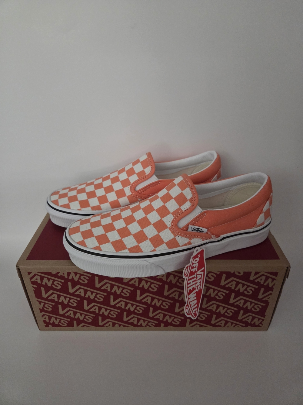 Vans Classic Slip-On Checkerboard Sneakers - Cadmium Orange/True White Brand New